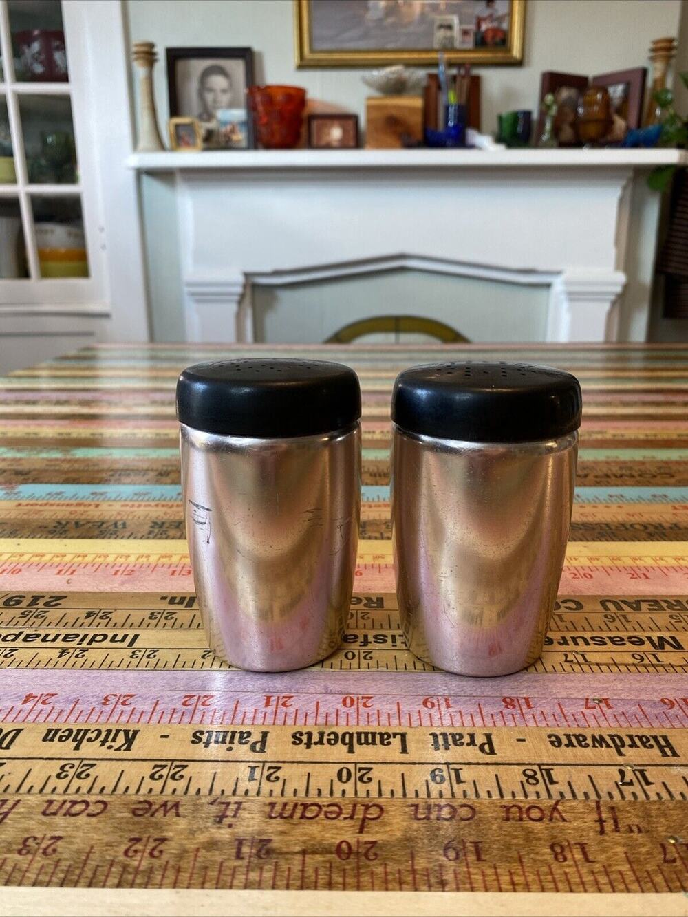 West Bend Aluminum Salt & Pepper Shakers 4'' VINTAGE RETRO MCM 70s rose Gold